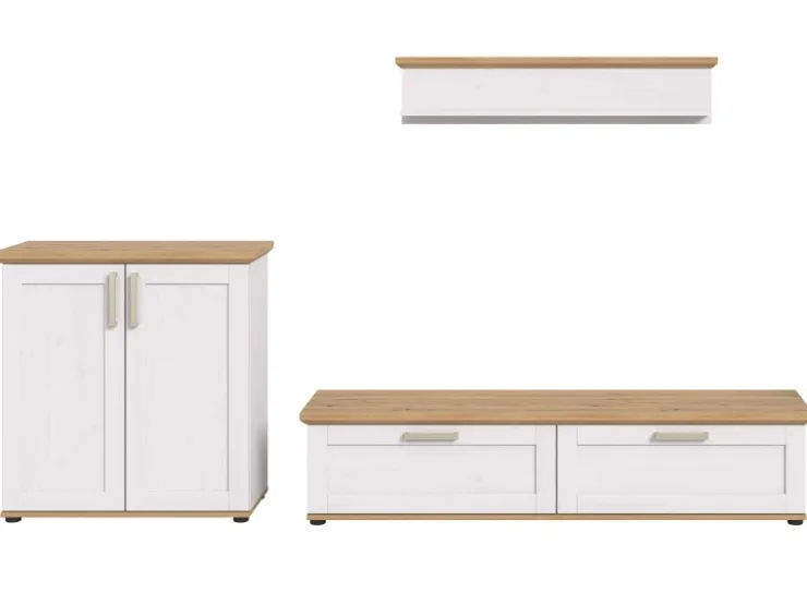 Inn.Furn Wohnwand 3-teilig in Weiß Lärche Landhaus 260 cm Mirano