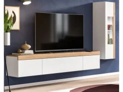 Inn.Furn Wohnwand 2-teilig in Weiß und Eiche 225 cm Siena
