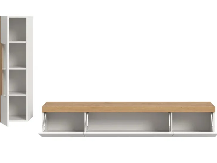 Inn.Furn Wohnwand 2-teilig in Weiß und Eiche 225 cm Siena