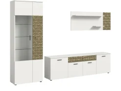 Inn.Furn Wohnwand Weiß Gold 3-teilig 305 cm Fühlbare 3D-Struktur Relief* Schweberegale|Wohnwände