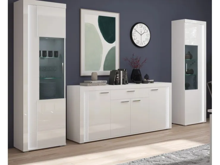 Inn.Furn Wohnwand Weiß Hochglanz 3-teilig 332 cm mit Soft-Close Sunroof* Wohnwände