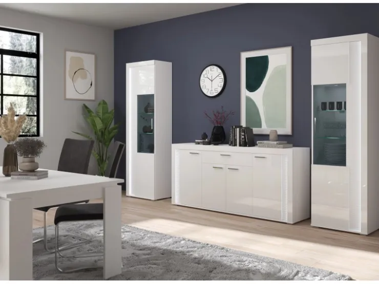 Inn.Furn Wohnwand Weiß Hochglanz 3-teilig 332 cm mit Soft-Close Sunroof* Wohnwände