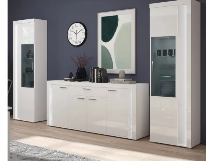 Inn.Furn Wohnwand Weiß Hochglanz 3-teilig 332 cm mit Soft-Close Sunroof* Wohnwände