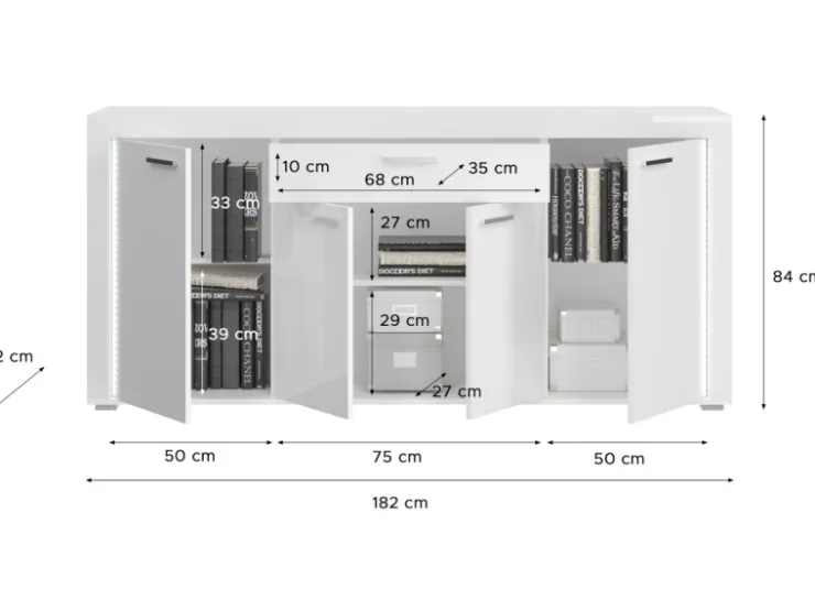 Inn.Furn Wohnwand Weiß Hochglanz 3-teilig 332 cm mit Soft-Close Sunroof* Wohnwände
