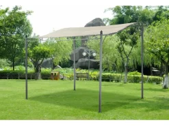 Jet-Line Gartenanbau-Pavillon Lagos aus Alu mit Überdachung 2,5 x 3 Meter in Anthrazit/Beige