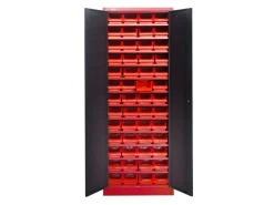 Jet-Line Kleinteileschrank Kirow in Anthrazit-Rot 67 cm Breit Inclusive 52 Stapelboxen* Büroregale