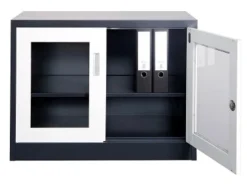 Jet-Line Stahlschrank Ufa in Anthrazit-Weiß 68 x 40 x 90 cm mit Abschließbaren Türen mit Glasfront* Büroregale