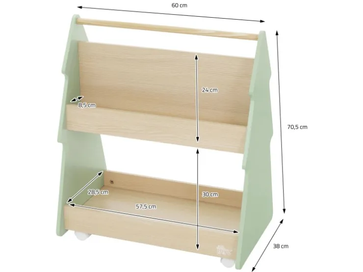 Joyz Kinder Bücherregal Tanne 60x38x705 cm Grün-Natur 2 Seitiges Regal aus Holz