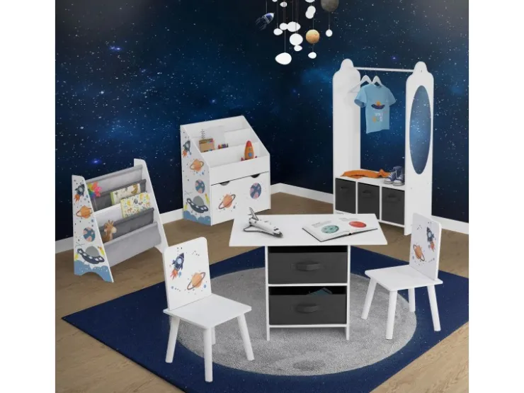 Joyz Kinder Kleiderständer mit Ablage Fächer Spiegel Weltraum 63x30x115 cm Weiß* Garderoben