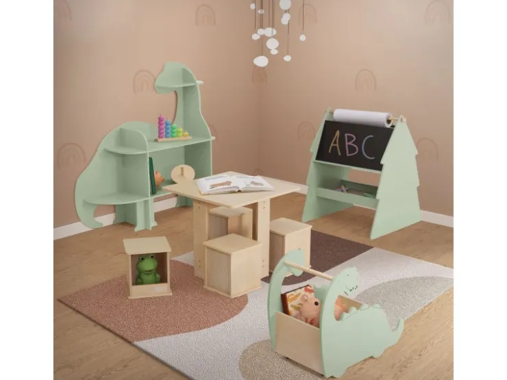 Joyz Kinderregal 3 Ebenen Dinosaurier aus Holz mit Offenen Regalen 110x31x110 cm