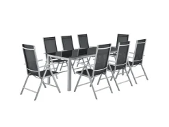 Juskys Aluminium Gartengarnitur Milano 9 Teilig mit Tisch und 8 Stühlen