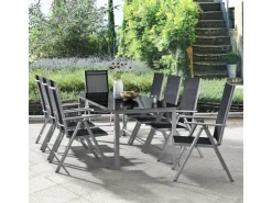 Juskys Aluminium Gartengarnitur Milano 9 Teilig mit Tisch und 8 Stühlen