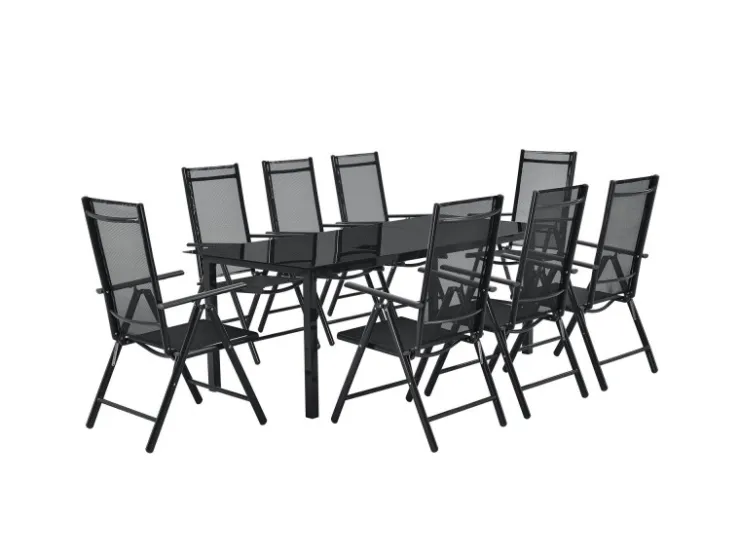 Juskys Aluminium Gartengarnitur Milano 9 Teilig mit Tisch und 8 Stühlen