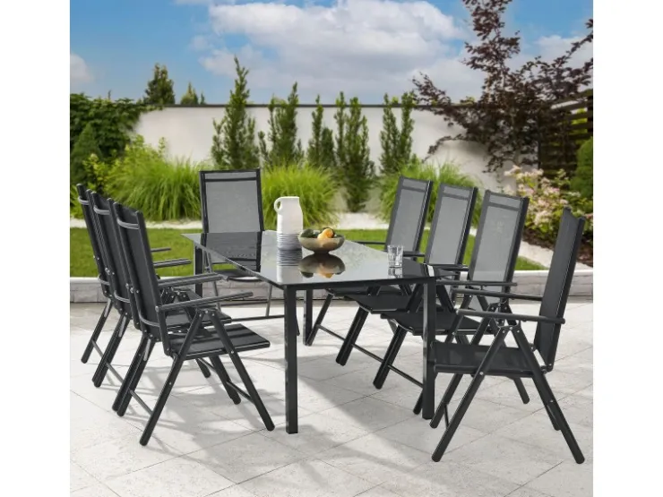 Juskys Aluminium Gartengarnitur Milano 9 Teilig mit Tisch und 8 Stühlen