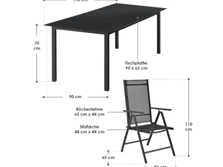 Juskys Aluminium Gartengarnitur Milano 9 Teilig mit Tisch und 8 Stühlen