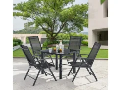 Juskys Aluminium Gartengarnitur Milano 5 Teilig mit Tisch und 4 Stühlen