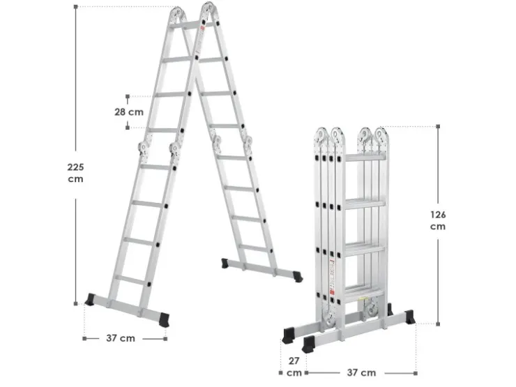 Juskys Aluminium Multifunktionsleiter 4,7m Tragfähigkeit bis 150 kg