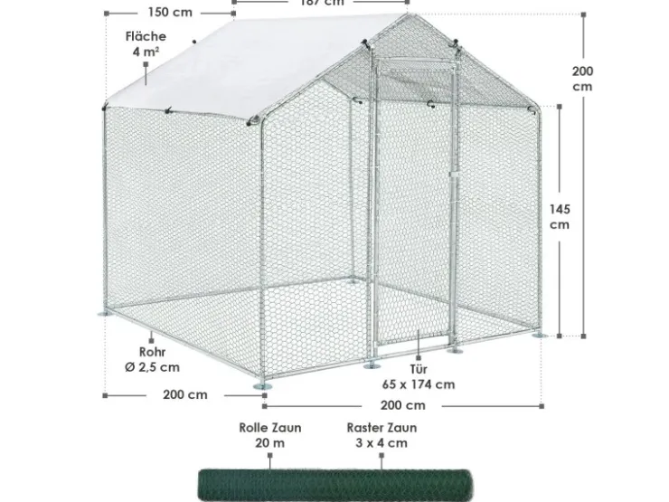Juskys Freilaufgehege HLS25T 2x2x2m* Kleintierbedarf
