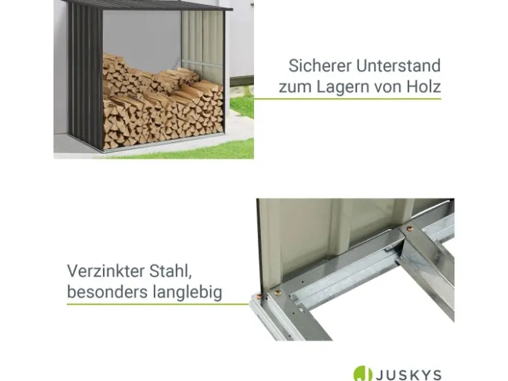 Juskys Holzunterstand Enno aus Stahl Grau* Holzregale