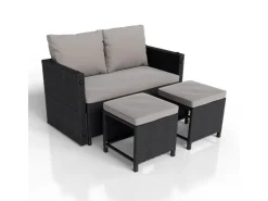 Juskys 2in1 Polyrattan Relax Gartenmöbel Set Jamaika Schwarz Grau* Sofas