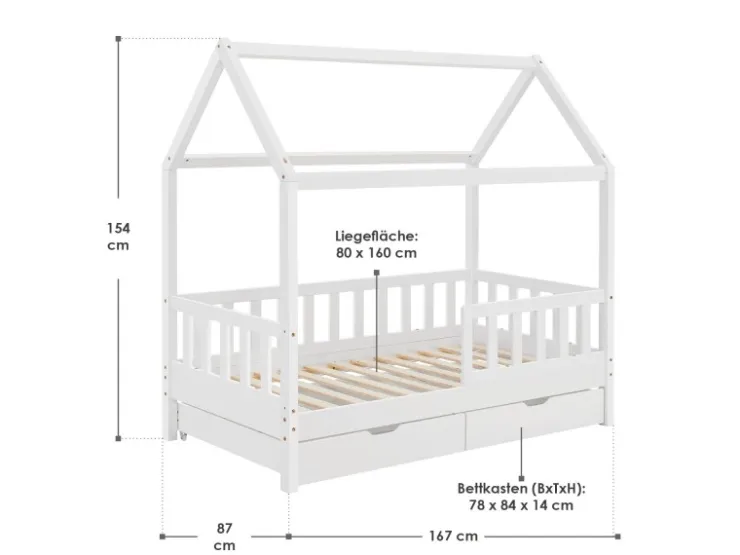 Juskys Kinderbett Marli 80 x 160 cm mit Bettkasten* Betten