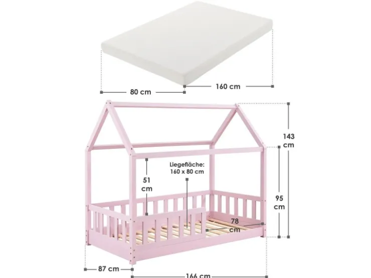 Juskys Kinderbett Marli 80 x 160 cm mit Matratze