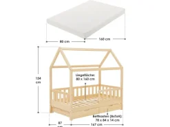 Juskys Kinderbett Marli 80 x 160 cm mit Bettkasten und Matratze