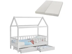Juskys Kinderbett Marli 80 x 160 cm mit Bettkasten und Matratze