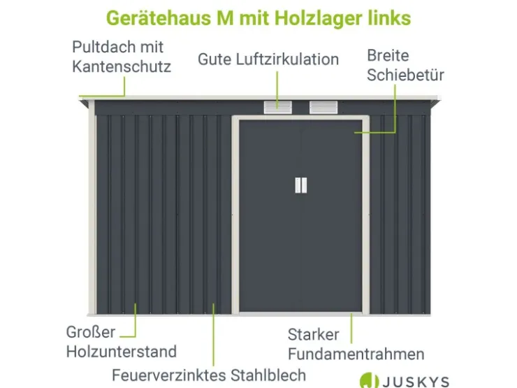 Juskys Metall Geräteschuppen M mit Unterstand Links