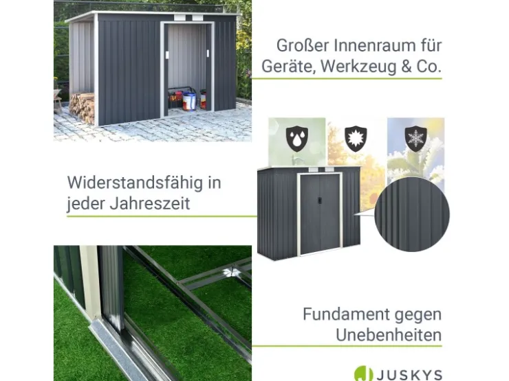 Juskys Metall Geräteschuppen M mit Unterstand Links