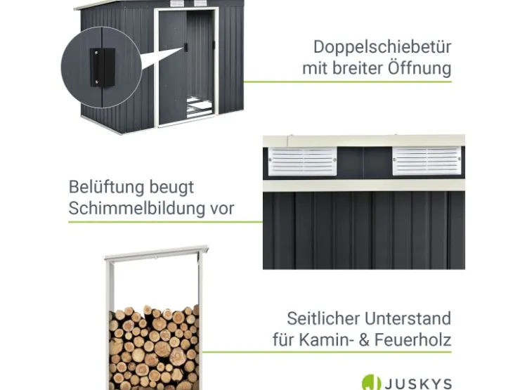 Juskys Metall Geräteschuppen M mit Unterstand Links
