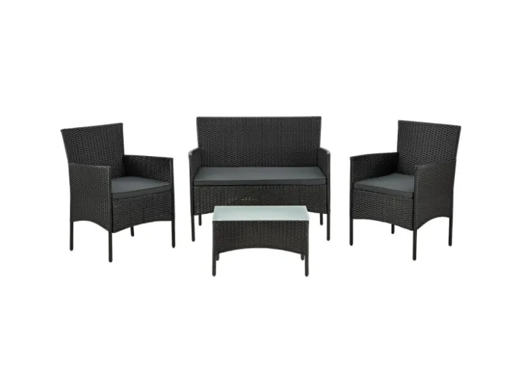 Juskys Polyrattan Gartenmöbel Sitzgruppe Fort Myers Schwarz und Dunkelgraue Bezüge* Kissen|Sessel
