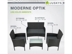 Juskys Polyrattan Gartenmöbel Sitzgruppe Fort Myers Schwarz und Dunkelgraue Bezüge* Kissen|Sessel