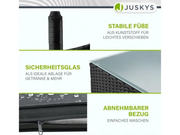 Juskys Polyrattan Gartenmöbel Sitzgruppe Fort Myers Schwarz und Dunkelgraue Bezüge* Kissen|Sessel