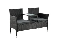 Juskys Polyrattan Gartenmöbel Sitzgruppe Monaco in Schwarz und Dunkelgraue Bezüge* Sitzbänke