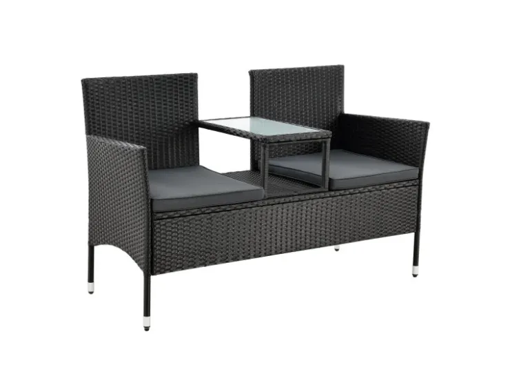 Juskys Polyrattan Gartenmöbel Sitzgruppe Monaco in Schwarz und Dunkelgraue Bezüge* Sitzbänke