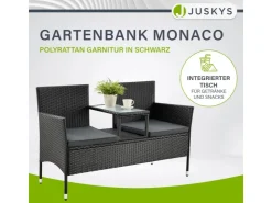 Juskys Polyrattan Gartenmöbel Sitzgruppe Monaco in Schwarz und Dunkelgraue Bezüge* Sitzbänke