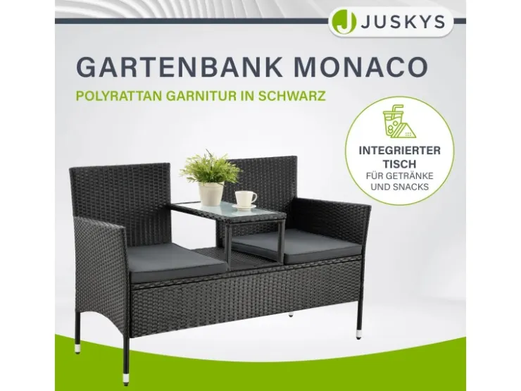 Juskys Polyrattan Gartenmöbel Sitzgruppe Monaco in Schwarz und Dunkelgraue Bezüge* Sitzbänke
