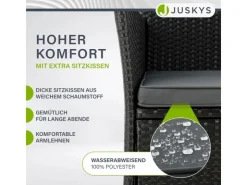 Juskys Polyrattan Gartenmöbel Sitzgruppe Monaco in Schwarz und Dunkelgraue Bezüge* Sitzbänke