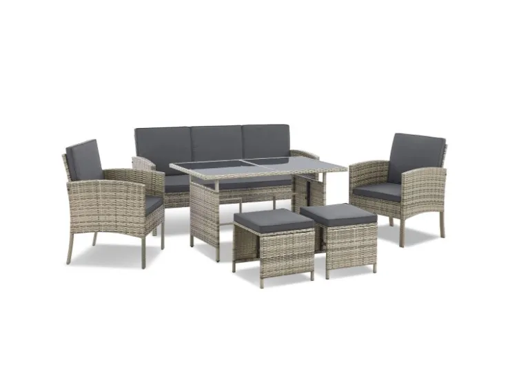 Juskys Polyrattan Gartenmöbel Sitzgruppe Turin Grau Meliert