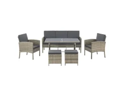Juskys Polyrattan Gartenmöbel Sitzgruppe Turin Grau Meliert