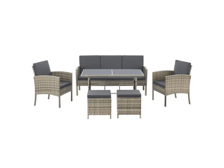 Juskys Polyrattan Gartenmöbel Sitzgruppe Turin Grau Meliert