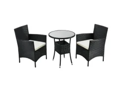 Juskys Polyrattan Gartenmöbel Balkon Set Bayamo in Schwarz mit Bezügen in Beige
