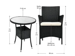 Juskys Polyrattan Gartenmöbel Balkon Set Bayamo in Schwarz mit Bezügen in Beige