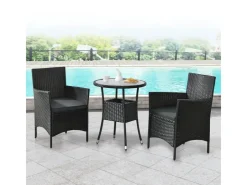 Juskys Polyrattan Gartenmöbel Balkon Set Bayamo in Schwarz mit Bezügen in Dunkelgrau* Kissen|Stühle