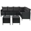 Juskys Polyrattan Gartenmöbel Lounge Manacor Schwarz mit Bezügen in Dunkelgrau* Hocker