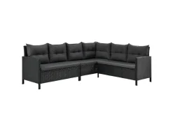 Juskys Polyrattan Gartenmöbel Lounge Manacor Schwarz mit Bezügen in Dunkelgrau* Hocker