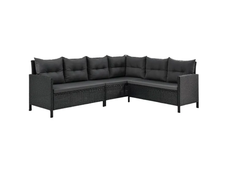 Juskys Polyrattan Gartenmöbel Lounge Manacor Schwarz mit Bezügen in Dunkelgrau* Hocker
