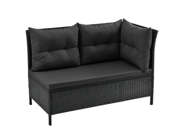 Juskys Polyrattan Gartenmöbel Lounge Manacor Schwarz mit Bezügen in Dunkelgrau* Hocker