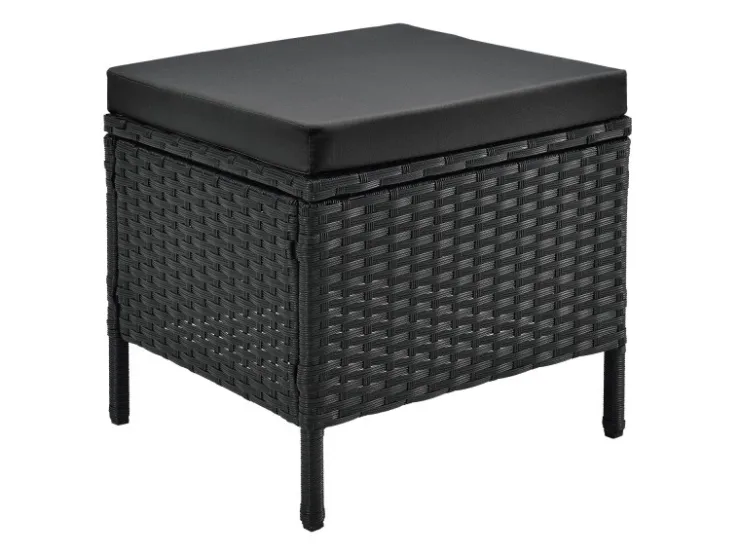 Juskys Polyrattan Gartenmöbel Lounge Manacor Schwarz mit Bezügen in Dunkelgrau* Hocker